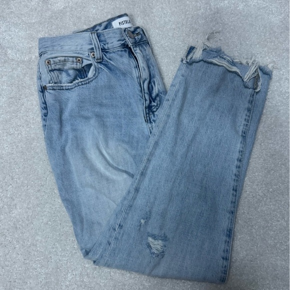 Pistola Distressed Straight Leg Relaxed Light Wash Blue Jeans - size 27 - Picture 1 of 5